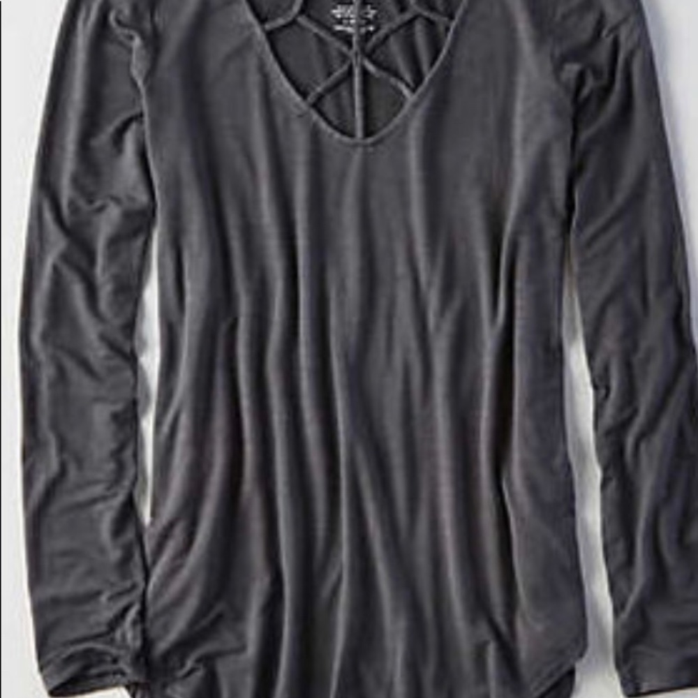 AEO Soft & Sexy Cage Front T-Shirt , Gray XS - Picture 9 of 10